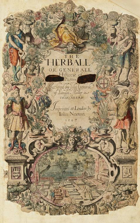 De titelpagina van John Gerards The Herball (Londen, 1597).